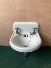 Small Antique 15x16 Cast Iron White Porcelain High Back Wall Sink Vtg 460-26E