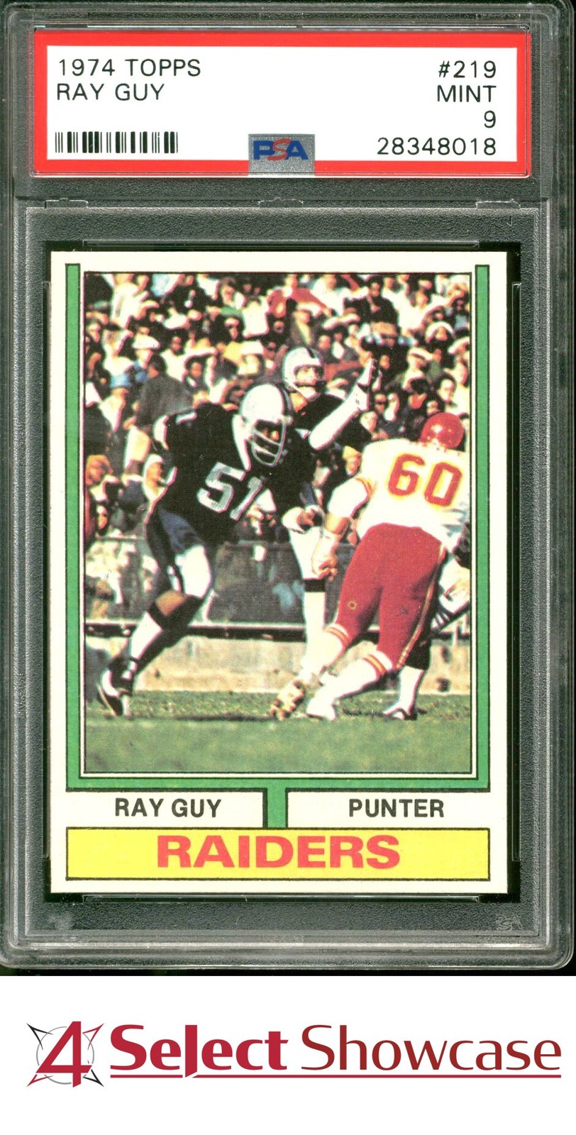 1974 TOPPS #219 RAY GUY RC RAIDERS HOF PSA 9