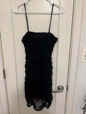 Urban Outfitters Dress Women's Sz M Black Mesh Bodycon Spaghetti Stretch Ruched