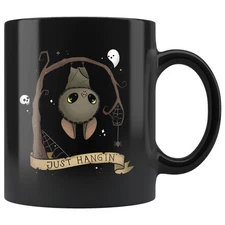 Just Hangin Coffee Mug Cute Goth Spooky Bat Funny Halloween Coffee Cup
