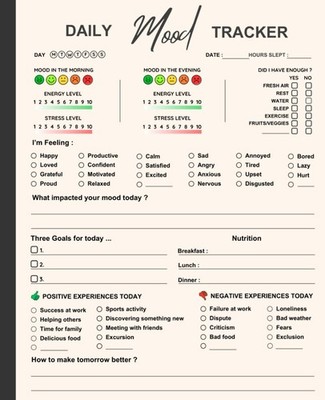 Mood Tracker Journal: Daily Mood Tracker Notebook | Daily Health & Wellness Diar