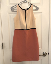 Ann Taylor LOFT Color Block Sheath Dress Pink Black Trim Size 2 Work Casual