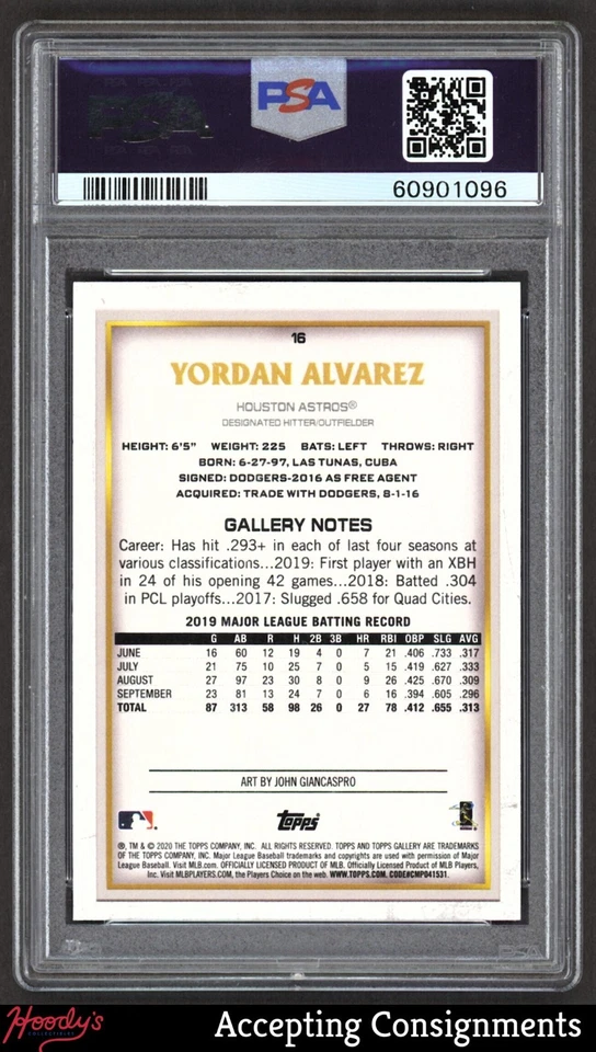 2020 Topps Gallery Rainbow Foil #16 Yordan Alvarez RC ROOKIE PSA 10 GEM MINT - Image 2 of 2