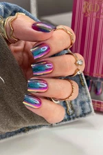 Red Aspen Press-On Nails – Fun and Festive, Fronnie—Short Coffin—blue and pink