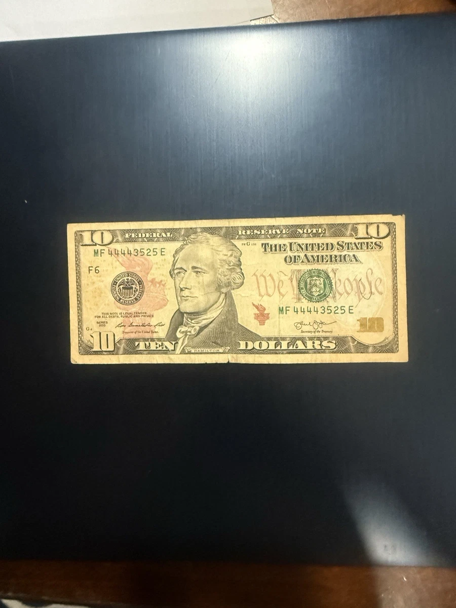 2013年10ドル紙幣 シリアル番号が非常に低い 未使用、鮮明、鑑定済み