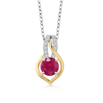 1.11 Ct Red Ruby E-F Lab Grown Diamond 925 Silver and 10K Yellow Gold Pendant