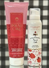 Set Bath  Body Works Strawberry Pound Cake Body Cream 8oz  Whipped Bath Foam