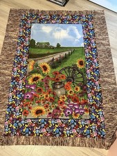 Unfinished Quilt Front Pansy Flowers Sunflower Scenic Wagon Wheel 43.5 X 57”