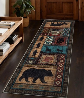 Hallway Runner Rug 2x6 Indoor Door Mat - Bear Rustic Cabin Non-Slip Entryway ...