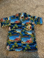 Boys Blue Hawaiian Surf Print Short-Sleeve button down Shirt Made in Hawaii