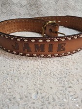 Tony Lama "JAMIE" Belt Brown Leather Western USA Gold Tone Buckle Tooled Sz 32