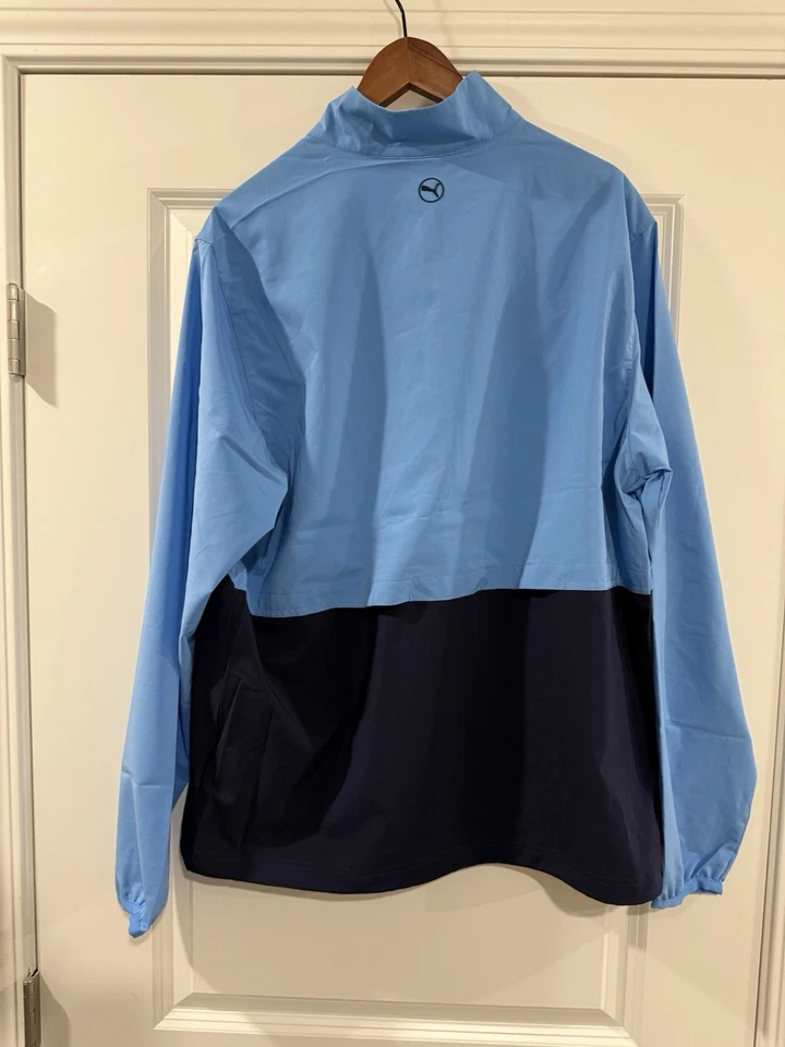 Chaqueta de golf PUMA Monterey Wind para hombre talla grande nueva con etiquetas azul/azul marino bloques de colores Foto 2 de 3
