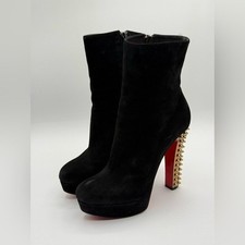 Christian Louboutin Black Suede Studded Heel Taclou Ankle Boots Size 37.5