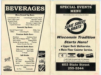 State Street Brats Special Events Menu State Street Madison Wisconsin