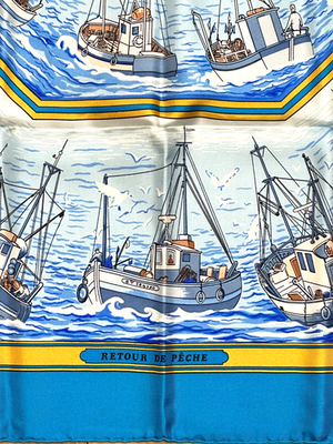 MINT! RARE VTG HERMES REWTOUR DE PECHE Carre 90 Silk 100% Scarf
