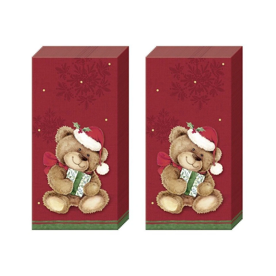 Christmas Teddy Red IHR Pocket Tissues 2 packs of 10 Tissues 20cm sq