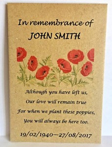 100 Funerale Personalizzato Favorisce I Pacchetti Di Semi Di Papavero Con Poesia E Semi Ebay