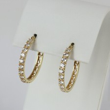 Pretty 14k Yellow Gold, CZ Women's Medium Hoop Earrings
