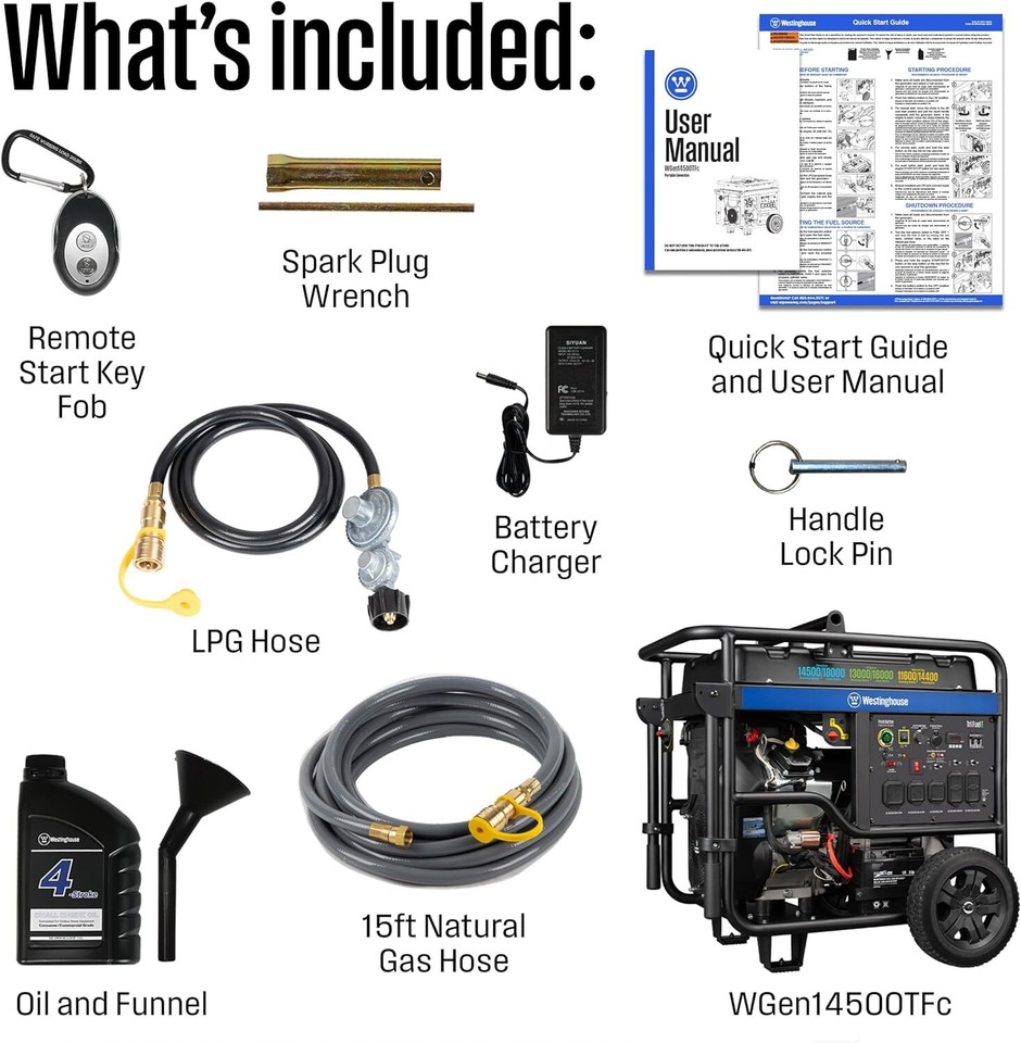 Westinghouse 18,000-W Portable Tri-Fuel Gas Generator, Remote Start, CO ...