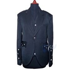 Men's Black 100 Serge Wool Argyll Kilt Jacket and Waistcoat