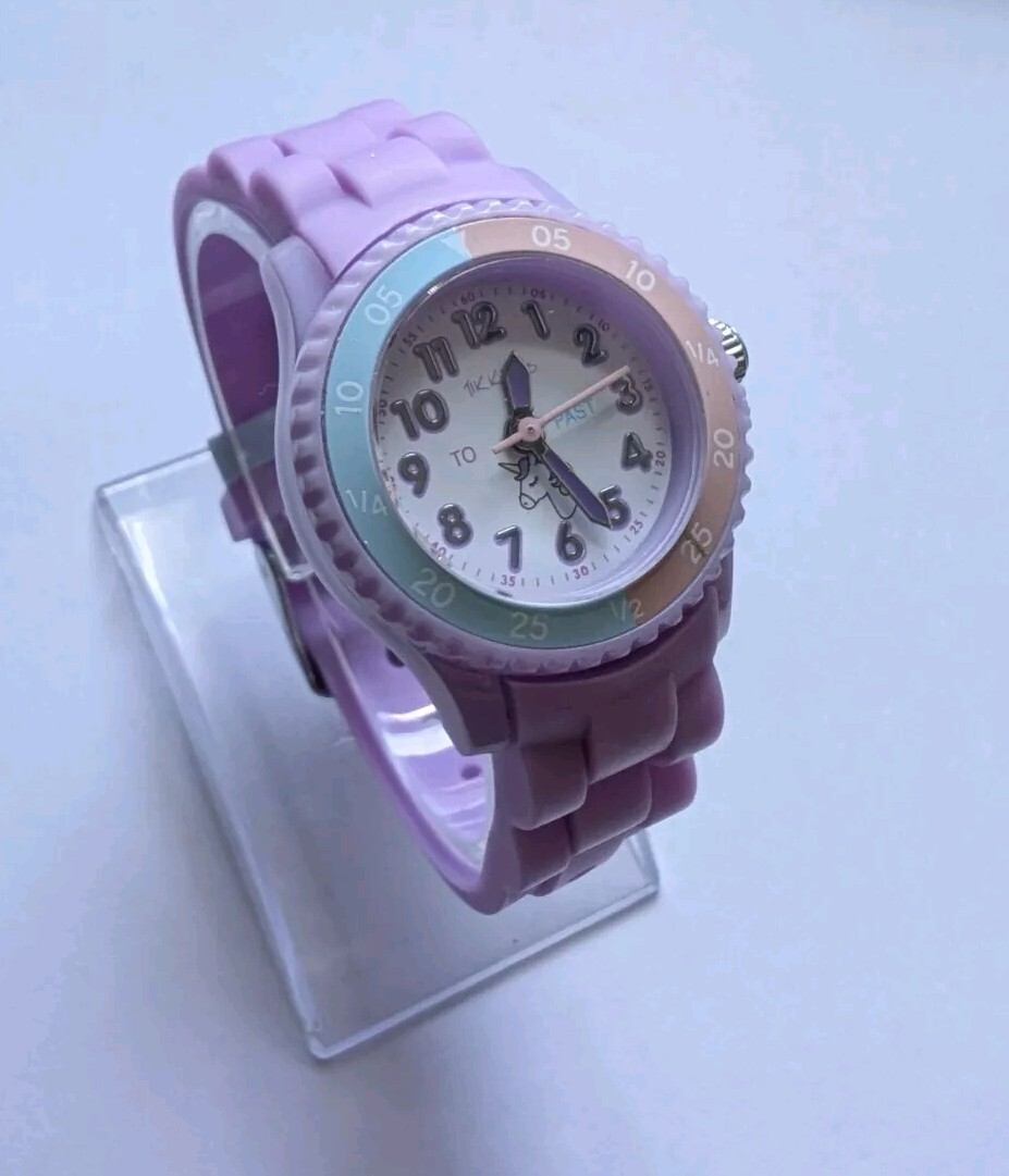 Tikkers Unicorn Strap Watch in Purple Kids Girls Childrens With Stickers TK0147