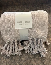 Threshold Throw Blanket 50in x 60in With Fringes Beige Polyester & Acrylic New