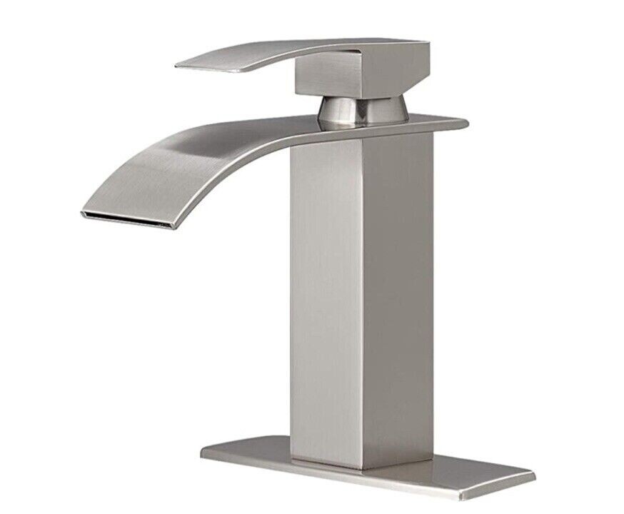 Brushed Nickel Waterfall Spout single hole bathroom Faucet 6 inch plate