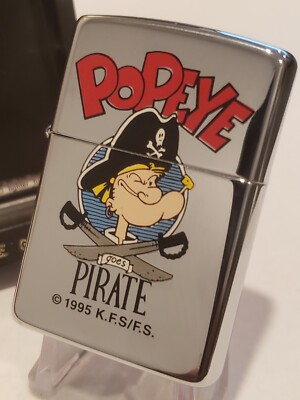1995 Vintage Zippo Lighter POPEYE The Sailor Man PIRATE Hat and Sword RARE Mint