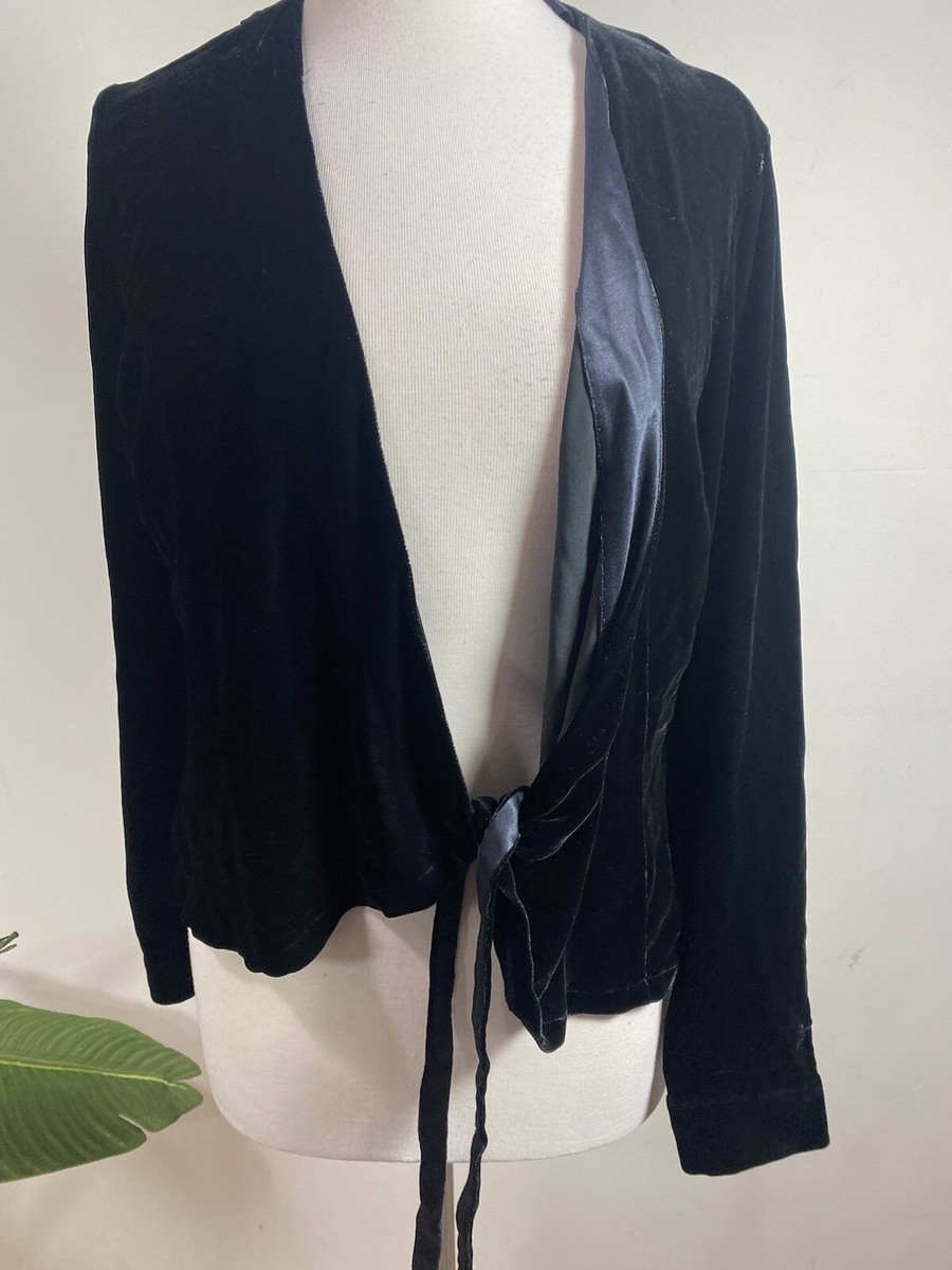 Ann Taylor Womens Blazer Size Black Velvet Silk Blend Rhinestone Buttons