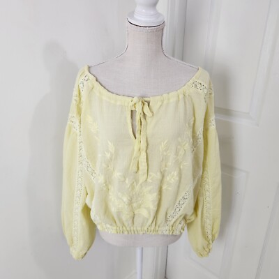 Free People Top Womens S Yellow Maria Maria Peasant Loose Fit Easter Spring Boho