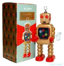 GOLD HIGH WHEEL ROBOT 5" Windup Saint John Tin Toys