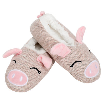 Pink Pig Womens Animal Cozy Indoor Plush Lined Non Slip Fuzzy Soft