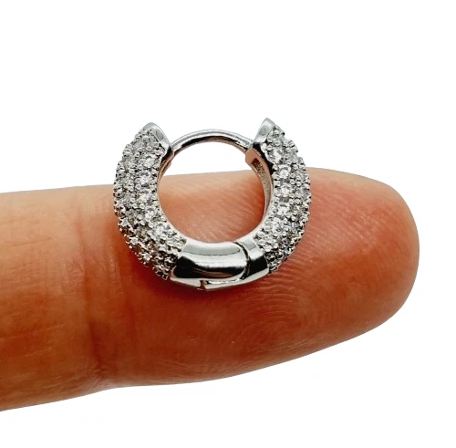 Orecchini a cerchio da uomo cerchietti argento oro con zirconi per donna 15 mm - Immagine 3 di 4