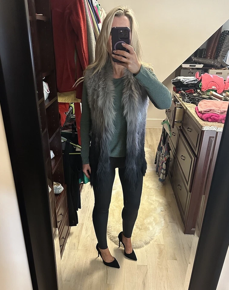 Bagatelle подлинный окрашенный бахрома кроличий мех жилет в серый/разный размер XS - Изображение 3 из 4