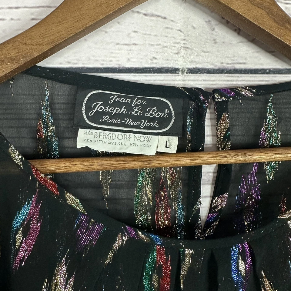 Blusa Metálica Vintage Años 90 Para Mujer Grande Joseph Le Bon Transparente Fluida Fiesta Disco Foto 3 de 4