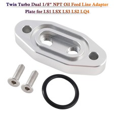 Twin Turbo Dual 1/8" NPT Oil Feed Line Adapter Plate for LS1 LSX LS3 LS2 LQ4 US