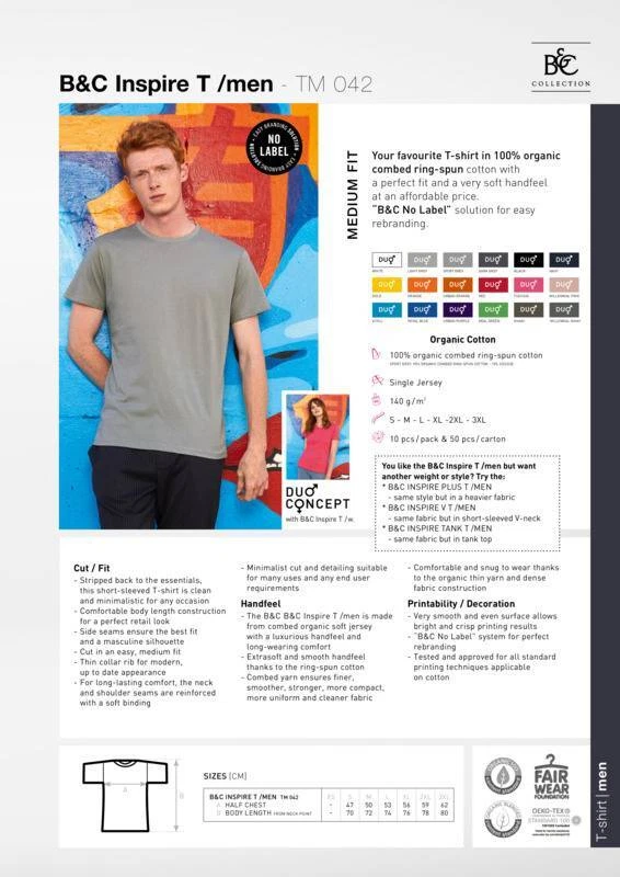 B&C Collection camiseta hombre manga corta tm042 - plano tee superior - Imagen 2 de 4