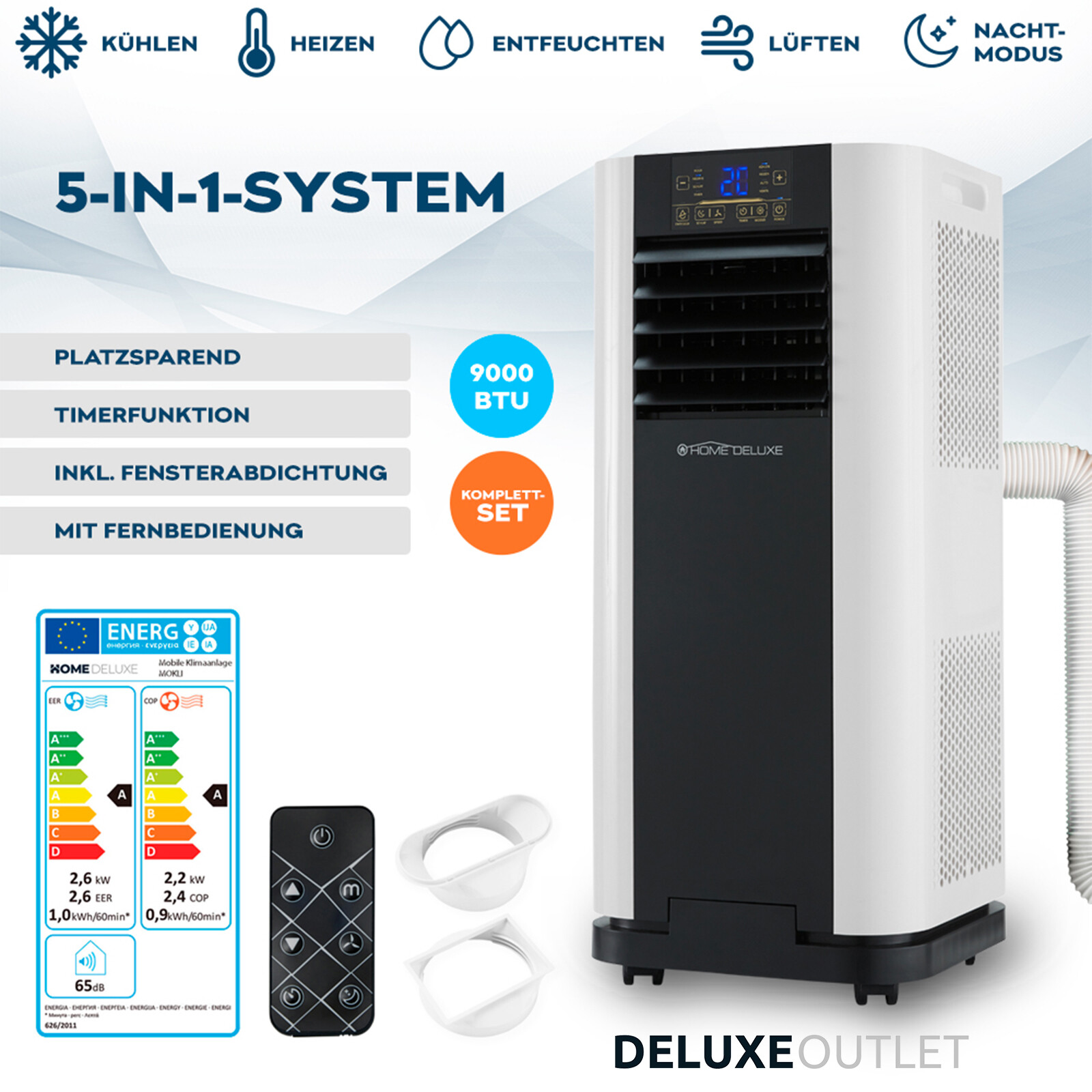 Klimaanlage Mobile 5in1-Gerät Klima Ventilator 9000 BTU Luftkühler REFURBISHED