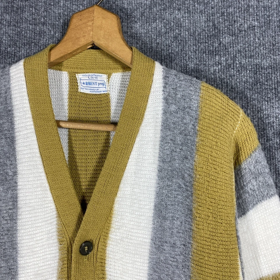 VINTAGE 50s 60s Brent Prep Cardigan Sweater Size Small Striped Acrylic Mohair - Image 2 of 4