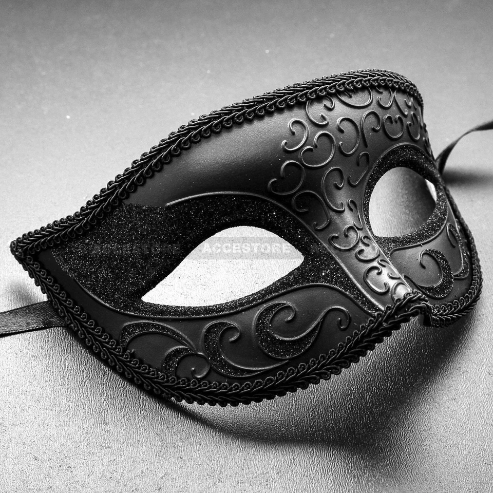 Black Luxury Half Face Venetian Mardi Gras Party Ball Masquerade Mask for Men - Image 2 of 4