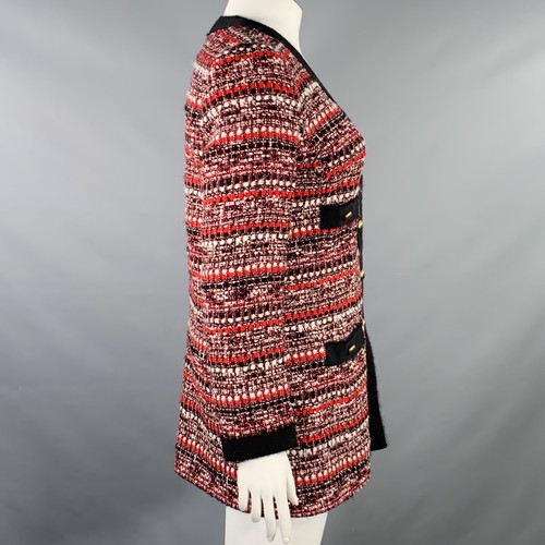 LUISA SPAGNOLI Size 10 Black Red White Wool Blend Boucle Single Breasted Coat - Picture 3 of 7