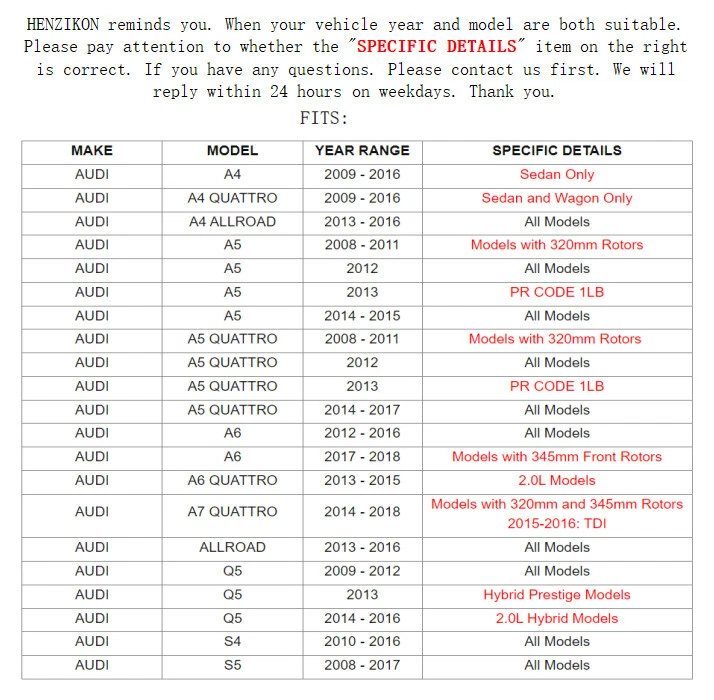 Front Ceramic Brake Pads W/Hardware For 2008 2009 2010 - 2017 Audi S5 3.0L 4.2L - Image 3 of 3