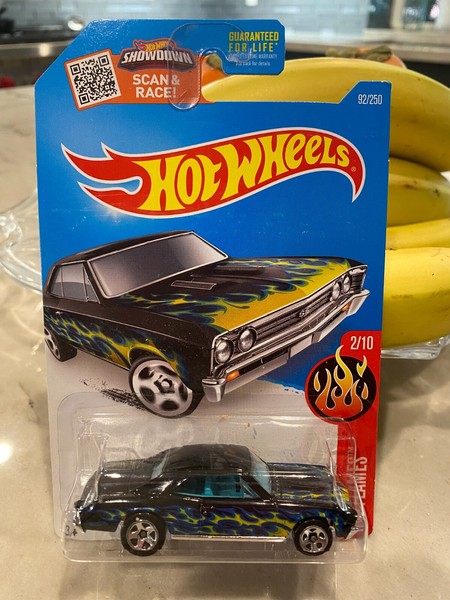 2016 Hot Wheels 92 Hw Flammen 2/3M67 Chevelle Ss 396 Schwarz W / Chrom 5-image