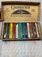 Vintage Grumbacher Set 12 Soft Pastels w/original box & contents mostly unused -