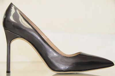 New Manolo Blahnik BB 105 Grey Metallic Patent Pumps Heels Shoes