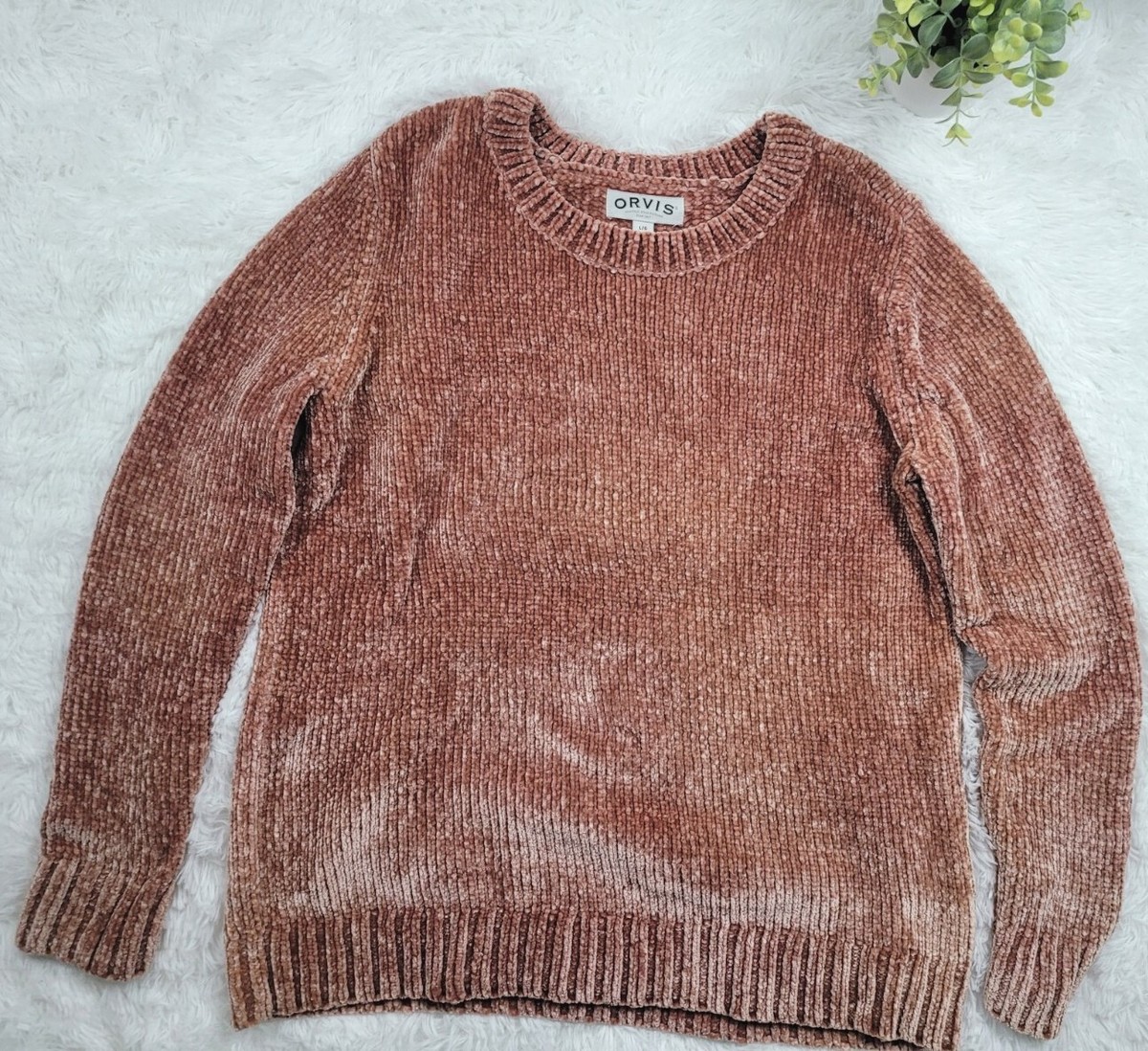 [367] Orvis Classic Collection Women's Size L Pink Chenille Longsleeve Pullover 