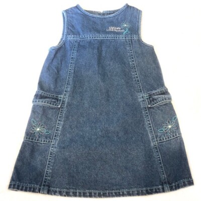 embroidered denim pinafore dress 1970’s Jump Jeans Embroidered Denim Pinafore Dress