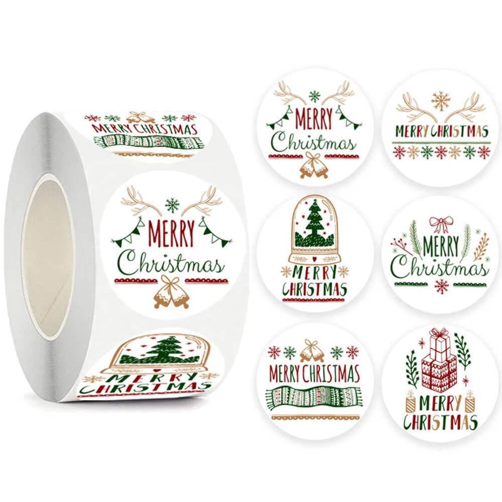 100-500pcs Merry Christmas Gift Decorative Stickers Round Thank You Labels Handm
