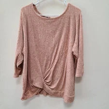 I.N. Studio Womens Plus 2X Tunic Top Pullover Coral Twist Hem 3/4 Sleeve 