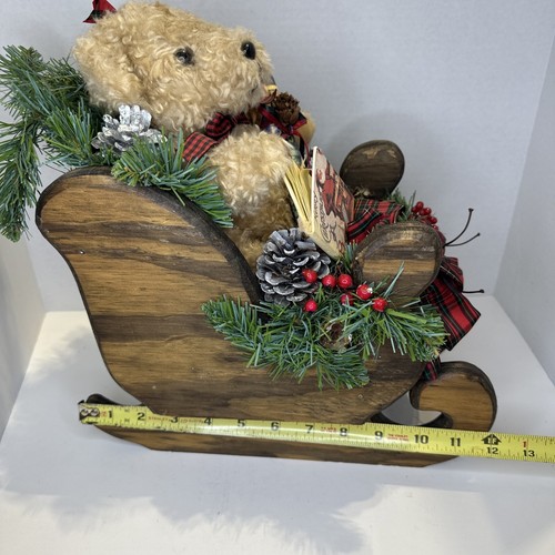 Holiday Christmas Teddy Bear in Wooden Sleigh with Pine Cones Wrapping Paper - Picture 8 of 10